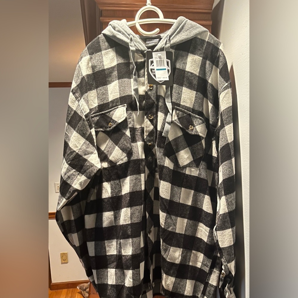 Black and White - Lightweight Plaid  hooded Shirt Jacket